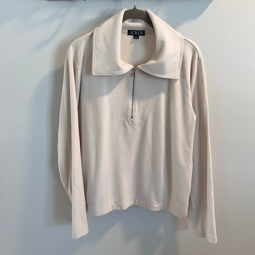 J.Crew Cream Soft Rib Quarter-zip Top Size M